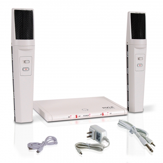 Sistema de micrfono inalmbrico UHF - Incluye (2) micrfonos de mano con batera recargable USB, Pyle PDWM2232