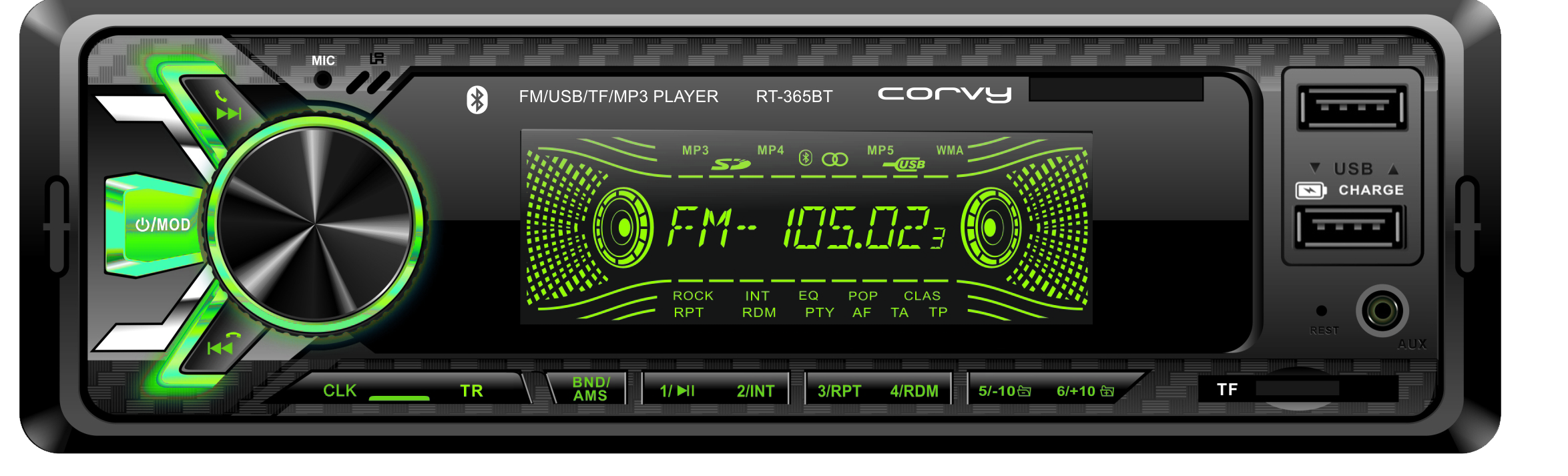 Auto-radio MP3,FM de sintona  pantalla en 7 colores   Corvy RT-365 BT