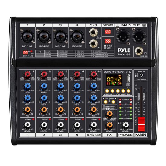 Mezcladora Controladora DJ de 6 canales con interfaz de grabacin - Procesador multiefectos integrado/entrada AUX y reproductor  Pyle CA-PMX466